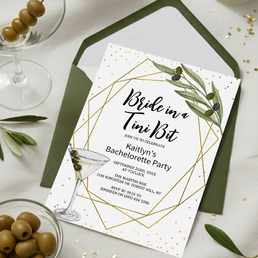 'Bride in a Tini Bit' Martini Bachelorette Party Einladung