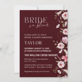 Bride in Bloom Burgundy Floral Bridal Shower Einladung (Vorderseite)