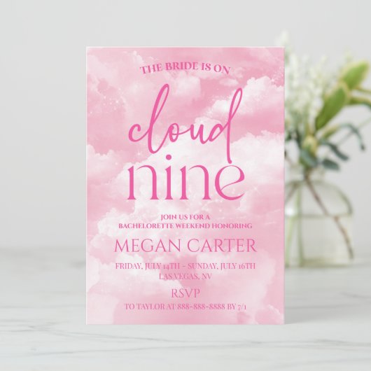 Bride Is On Cloud Nine Bachelorette Weekend Party Einladung (Stehend Vorderseite)