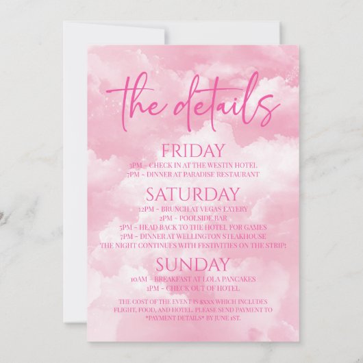 Bride Is On Cloud Nine Bachelorette Weekend Party Einladung (Rückseite)