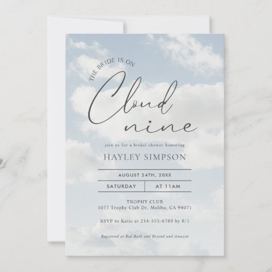Bride Is On Cloud Nine Bridal Shower Einladung (Vorderseite)
