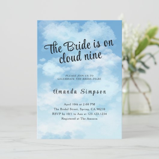 Bride Is On Cloud Nine Bridal Shower Einladung (Stehend Vorderseite)