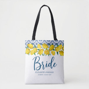 Bride Italian Blue Tile Lemon Boho Wedding Tasche