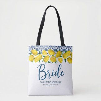 Bride Italian Blue Tile Lemon Boho Wedding Tasche