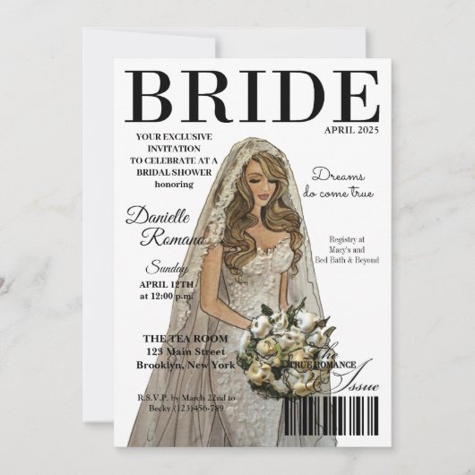 Bride Magazine Modern Bridal Shower Einladungen (Vorderseite)
