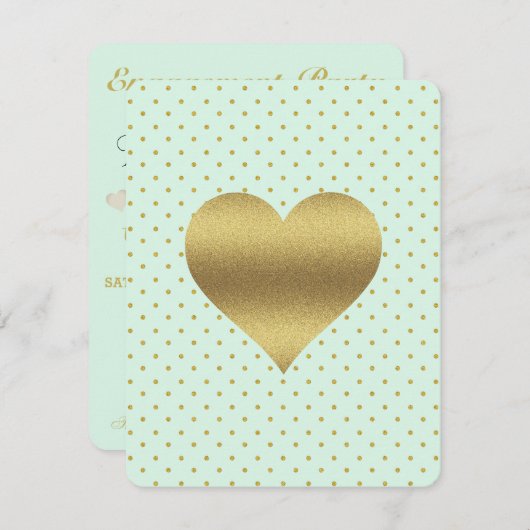 BRIDE Minze and Gold Heart Polka Dot Dusche Party Einladung (Vorne/Hinten)