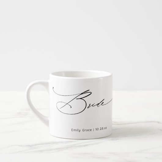 Bride Modern Eleganter Script Wedding Individuelle Espressotasse (Links)