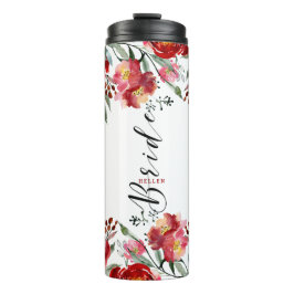 Bride Modern Typografie Deep-red Floral Border Thermosbecher