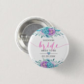 Bride Modern Typografy Boho Blume Button (Vorne & Hinten)