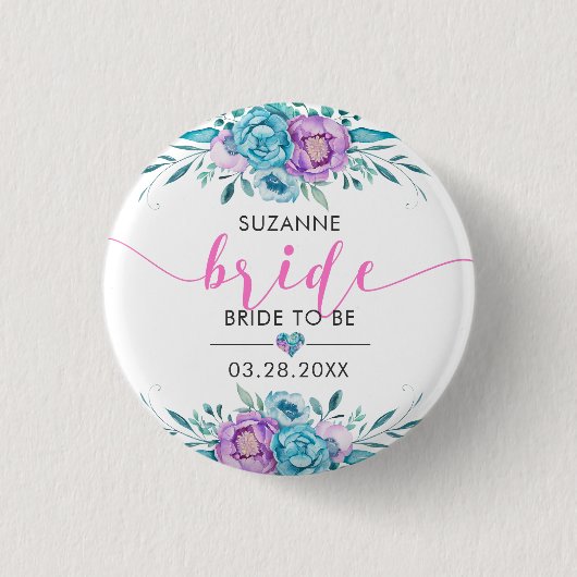 Bride Modern Typografy Boho Blume Button (Vorderseite)