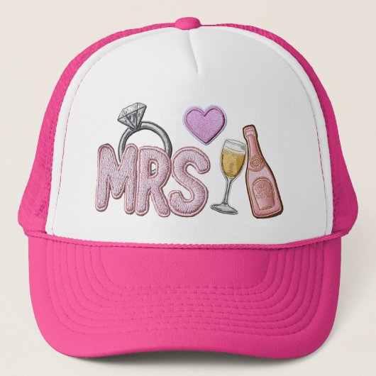 Bride MRS Imitats Patch bestickt Champagner Truckerkappe (Vorderseite)