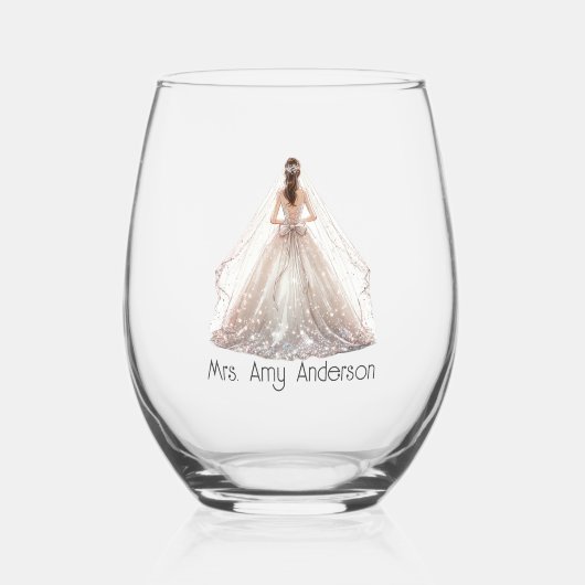Bride Mrs. Wedding Dress Bridal Geschenk Custom Weinglas Ohne Stiel (Vorderseite)