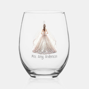 Bride Mrs. Wedding Dress Bridal Geschenk Custom Weinglas Ohne Stiel