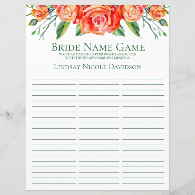Bride Name Game Coral Rose (Vorderseite)