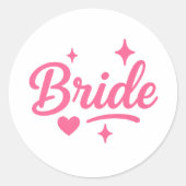 Bride Neon Pink Script Runder Aufkleber (Vorderseite)