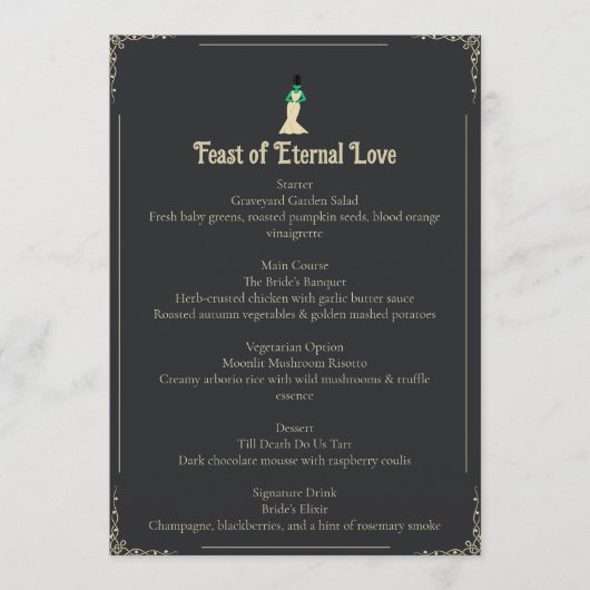 Bride of Frankenstein Wedding Menu | Gothic Menükarte (Vorderseite)