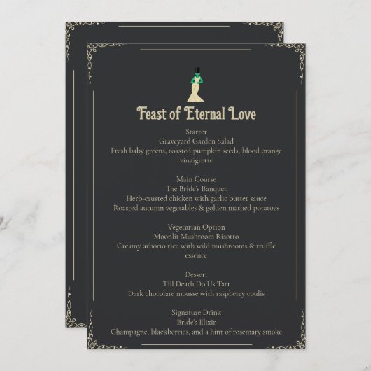 Bride of Frankenstein Wedding Menu | Gothic Menükarte (Vorne/Hinten)