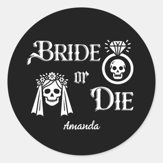 bride or die bachelorette party floral skull runder aufkleber (Vorderseite)