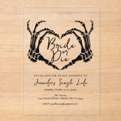 Bride or Die Bachelorette Party Skeleton Heart  Acryleinladungen (Vorderseite)