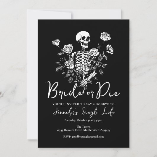 Bride or Die Floral Skeleton Bachelorette Party Einladung (Vorderseite)