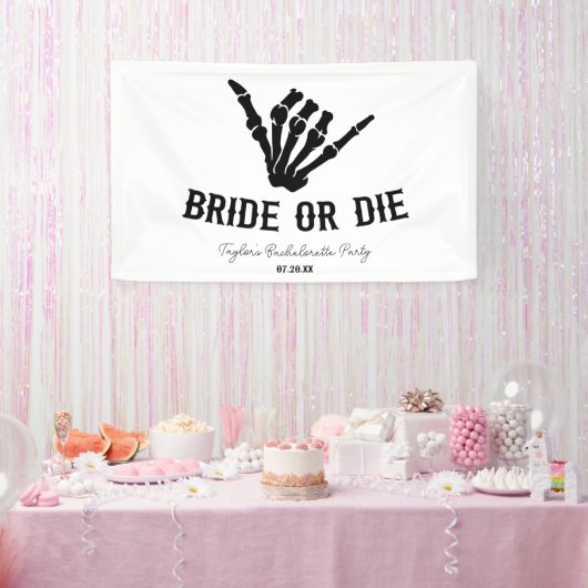 Bride or Die Rockstar Skeleton Bachelorette Party Banner (Party)