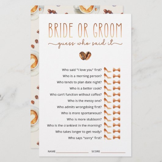 Bride or Groom Guess Who Said It Game (Vorne/Hinten)