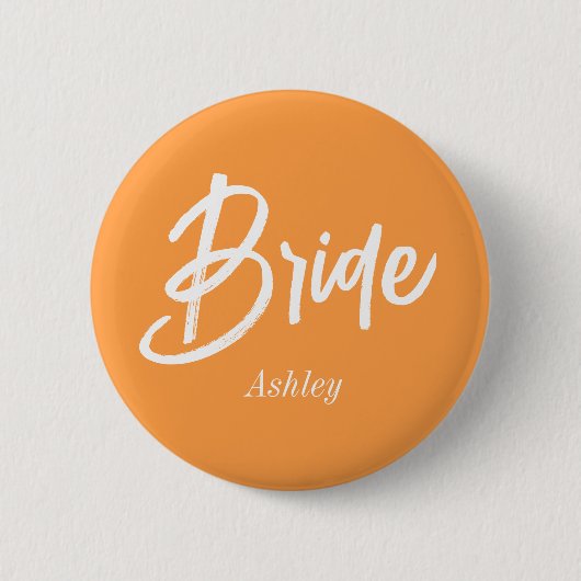 Bride Orange White Wedding Script Button (Vorderseite)