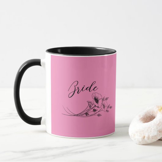 Bride Pink Wilde Blume Doodles Tasse (Mit Donut)