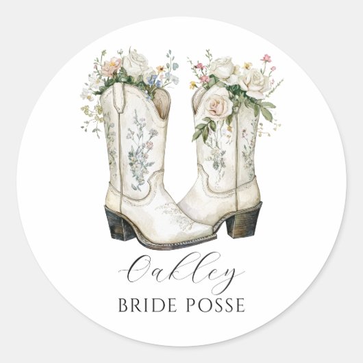 Bride Posse Cowgirl Boots Individuelle Name Runder Aufkleber (Vorderseite)