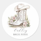 Bride Posse Cowgirl Hat Boots Individuelle Name Runder Aufkleber (Vorderseite)