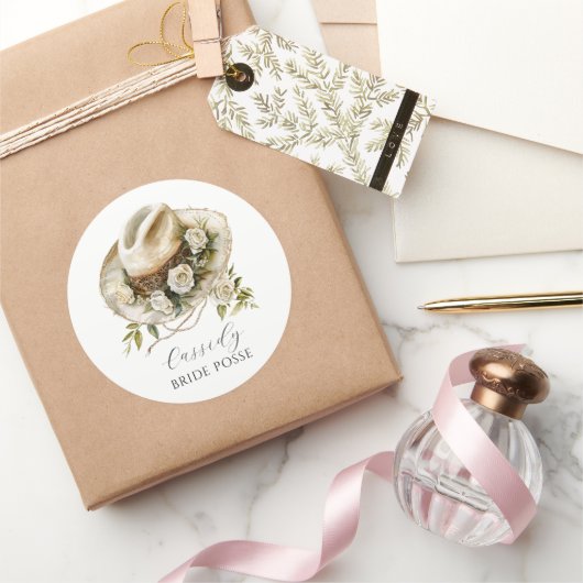 Bride Posse Floral Cowgirl Individuelle Name Runder Aufkleber (Schenken)