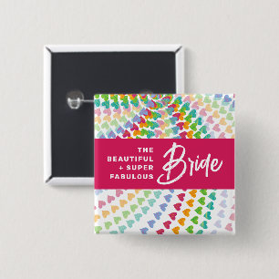 BRIDE Rainbow Hearts Sprinkles Wedding Name Tag Button