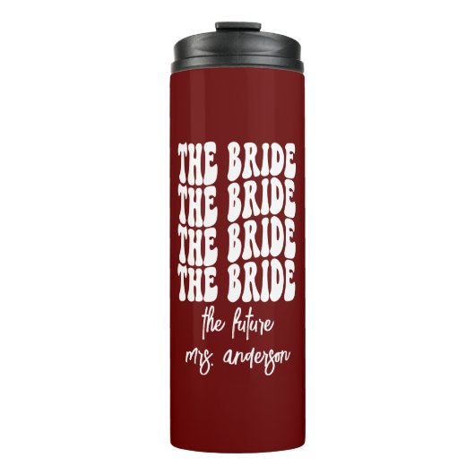 Bride Red Groovy Retro Personalisiert Bachelorette Thermosbecher (Vorderseite)