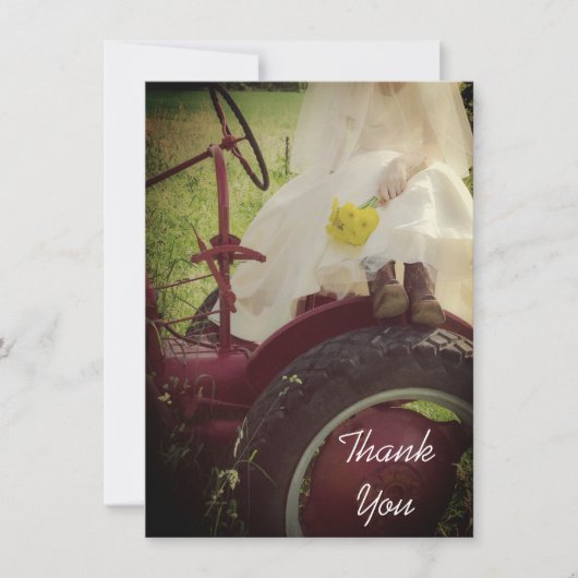 Bride Red Tractor Country Farm Wedding Vielen Dank Dankeskarte (Vorderseite)