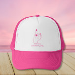 Bride Ring Finger Trendy Pink Bachelorette Party Truckerkappe<br><div class="desc">Trendy and fun pink bachelorette party / hen party trucker hat features bride's ring finger and wedding ring. Click personalize to add bride´s name.</div>