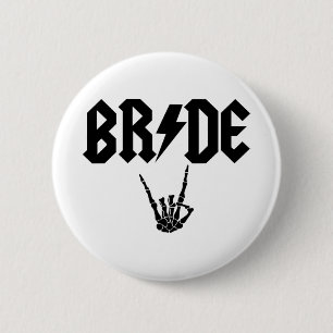 Bride Rock'n'Roll Skeleton Hand Halloween Bachelor Button