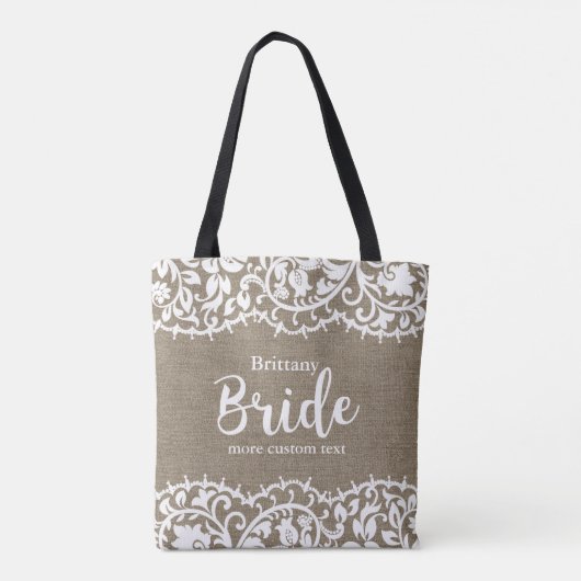 Bride Rustic Lace Burlap Wedding Personalisiert Tasche (Rückseite)