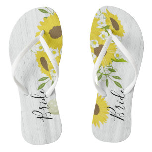 Bride Rustic Wood Sonnenblumen Blume Flip Flops Badesandalen