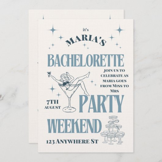 Bride’s Last Adventure – Bachelorette Weekend Fun Einladung (Vorne/Hinten)