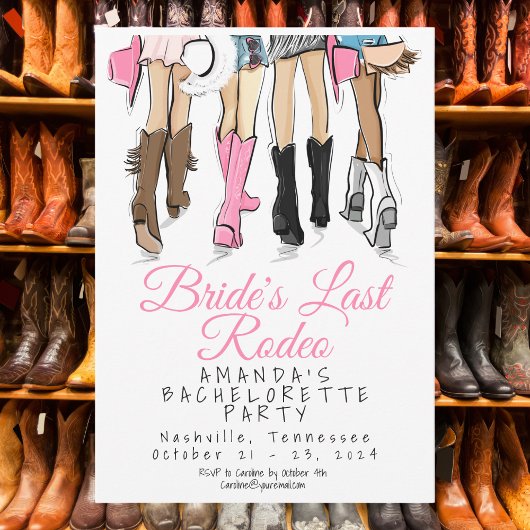 Bride’s Last Rodeo Bachelorette Party Cowboy Boots Einladung