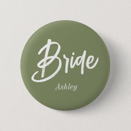 Bride Sage Green Wedding Script Button (Vorderseite)
