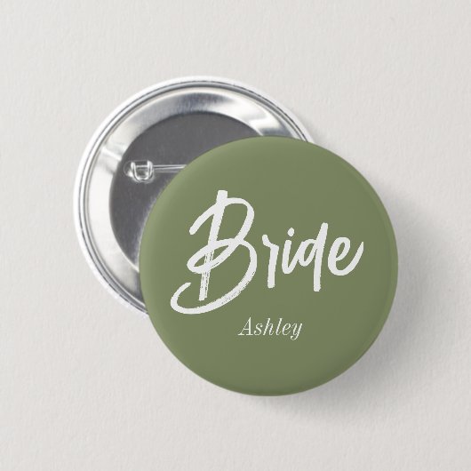 Bride Sage Green Wedding Script Button (Vorne & Hinten)