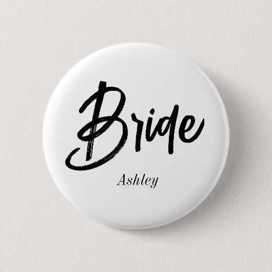 Bride Schwarz-weiß Script Wedding Button (Vorderseite)