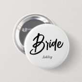 Bride Schwarz-weiß Script Wedding Button (Vorne & Hinten)