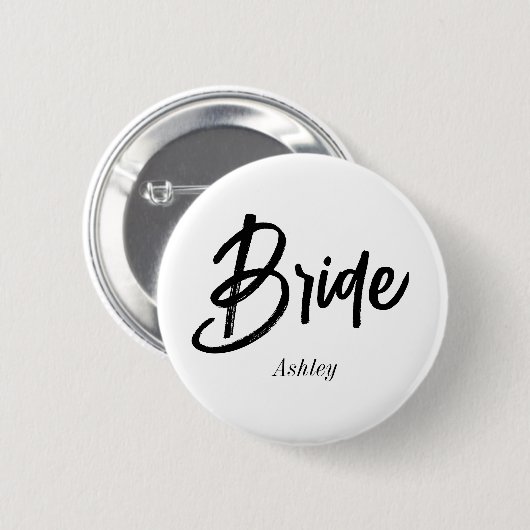 Bride Schwarz-weiß Script Wedding Button (Vorne & Hinten)