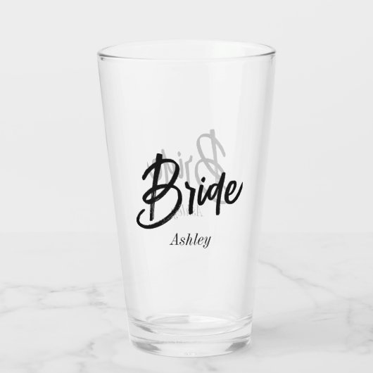 Bride Schwarz-weiß Script Wedding Glas (Rückseite)