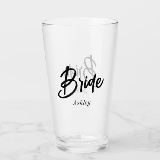 Bride Schwarz-weiß Script Wedding Glas (Vorderseite)