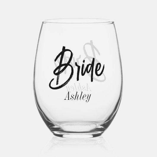 Bride Schwarz-weiß Script Wedding Weinglas Ohne Stiel (Vorderseite)