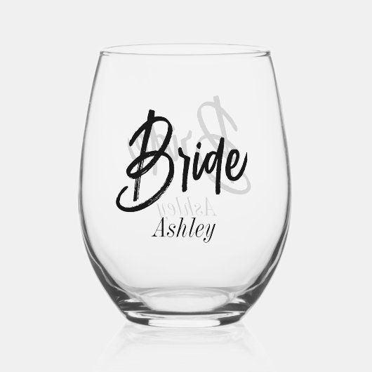 Bride Schwarz-weiß Script Wedding Weinglas Ohne Stiel (Rückseite)