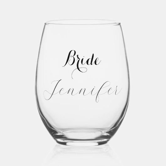 Bride Script Individuelle Name Geschenke Hochzeit Weinglas Ohne Stiel (Vorderseite)